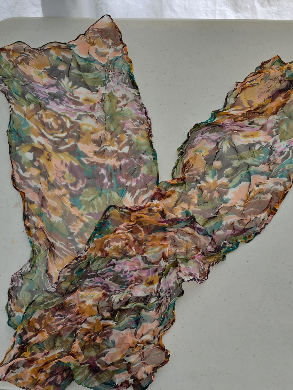 Sheer Floral Scarf in Peach, Green & Mauve